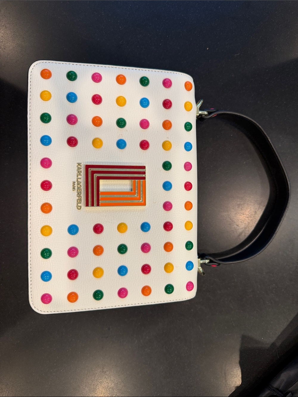 Karl Lagerfeld White Multicolor Studded Satchel